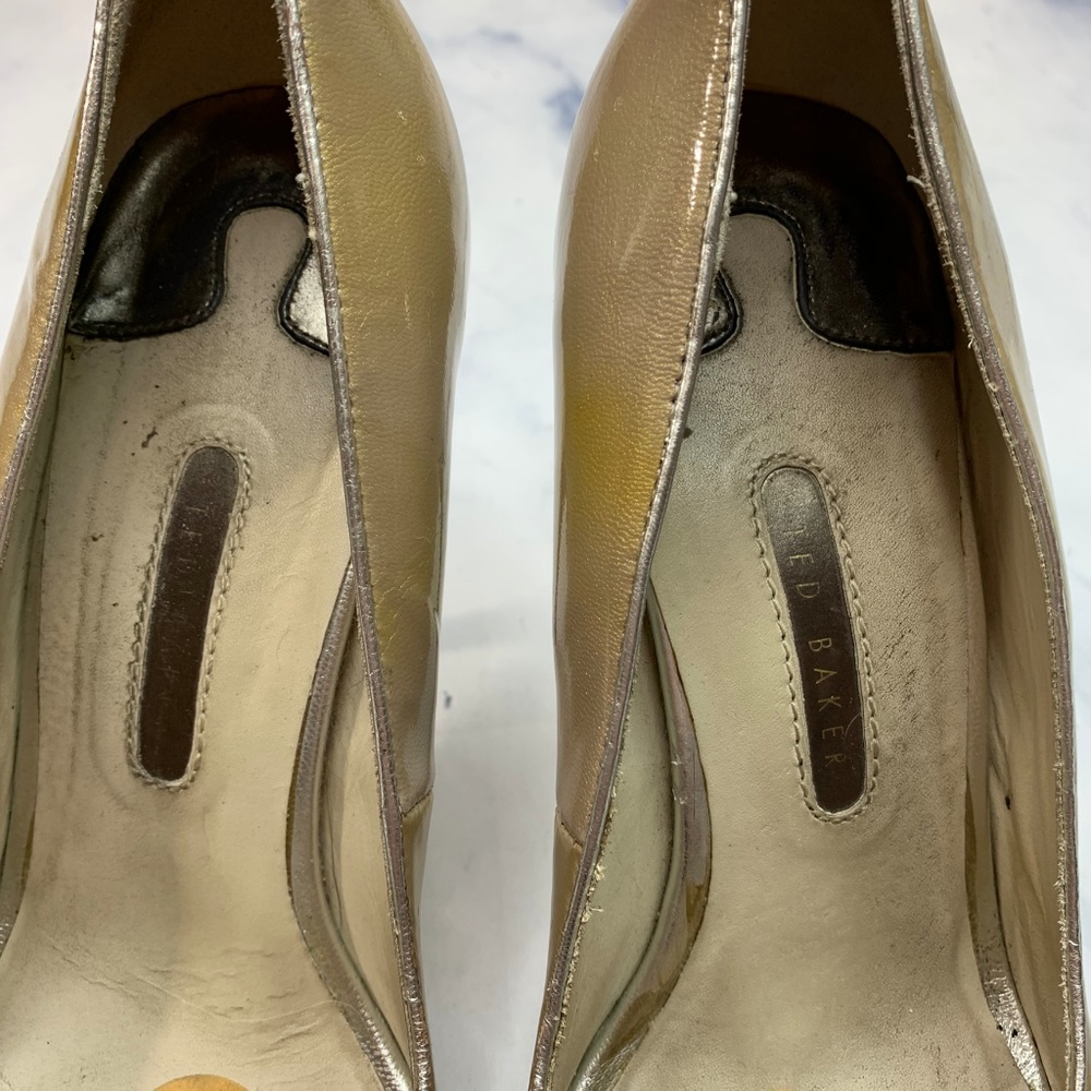 Ted Baker Gold Silver Peep Toe Bow High Heel Pumps - Picture 8 of 8